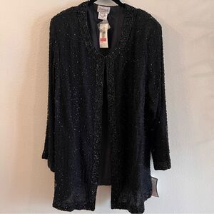 Vtg NWT Stenay Heavily Beaded Jacket Black Silk Lined Sz 3X Cruise Formal